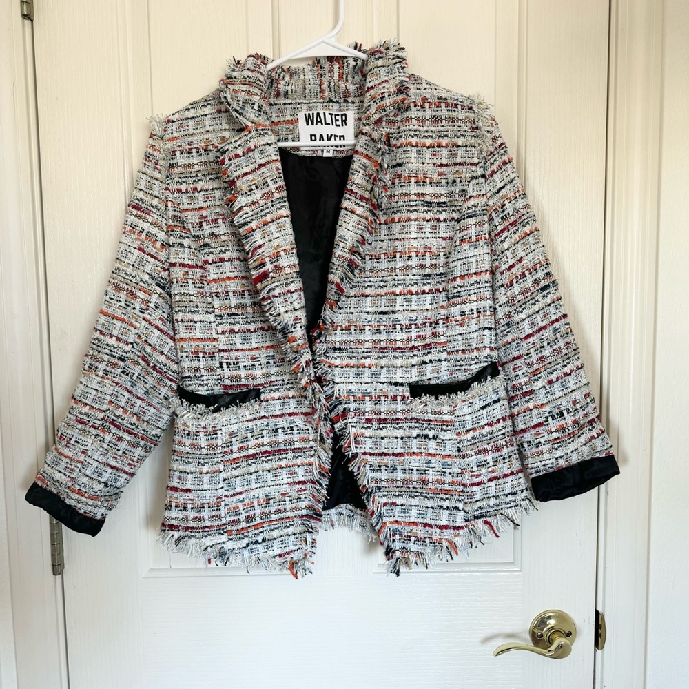 Walter Baker Tweed Asymmetrical Blazer Jacket